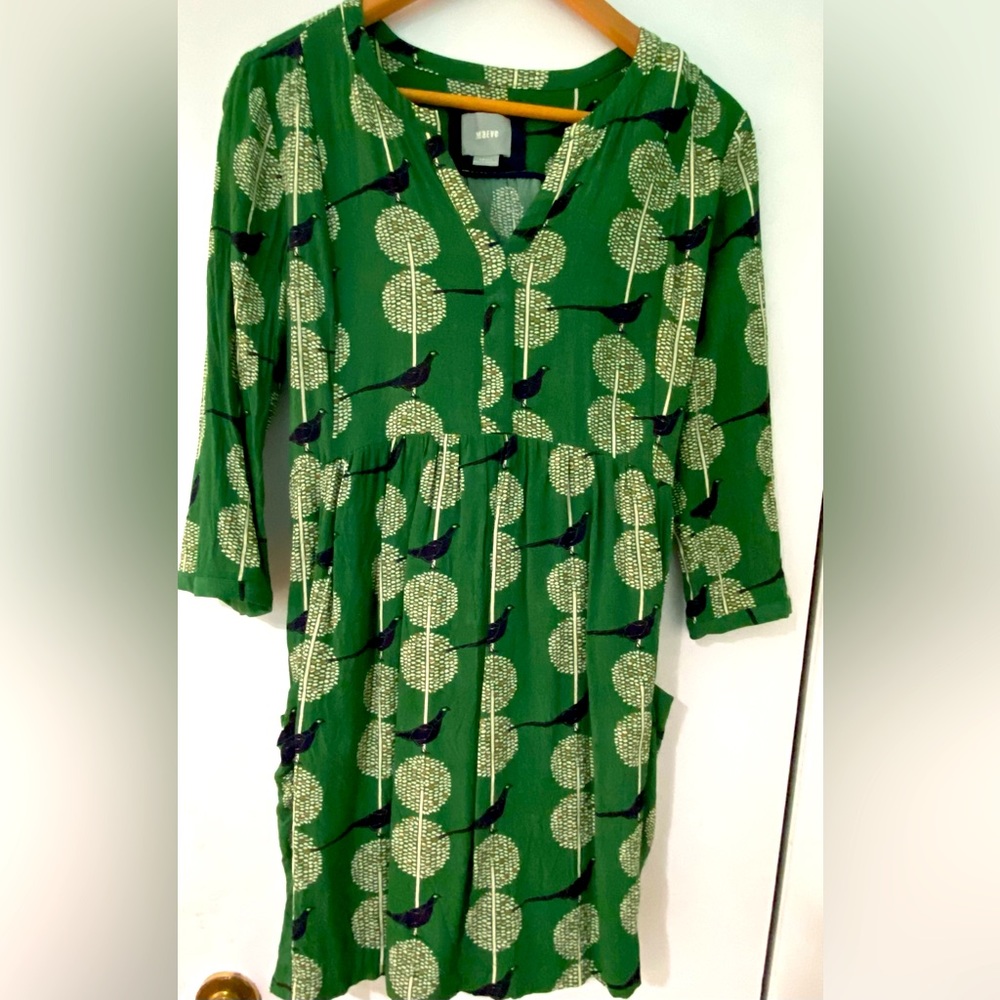 Anthropologie, Maeve Dress. Gorgeous green with fun print.